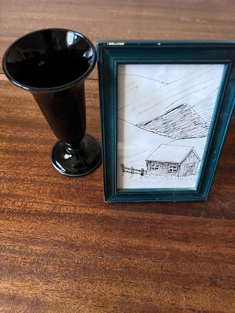 Vermont Mountain Barn | Original Framed Pen & Ink Drawing | Rustic Country Art