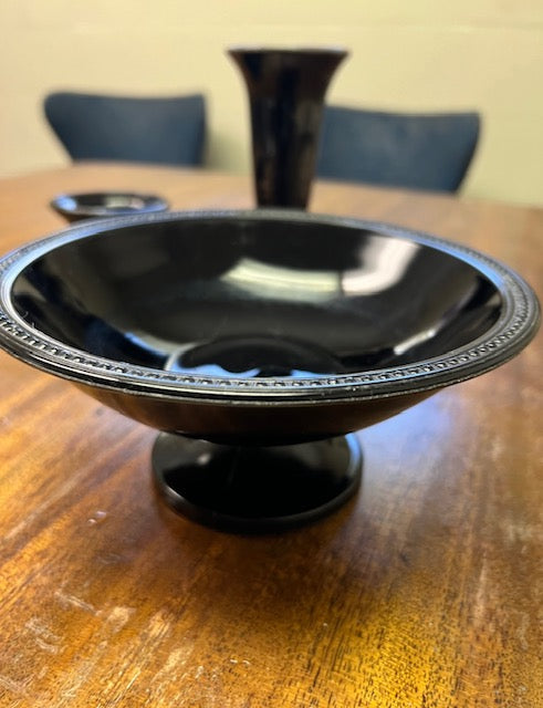 Vintage Black Glass Footed Bowl | Elegant Decorative Centerpiece, Candy Dish