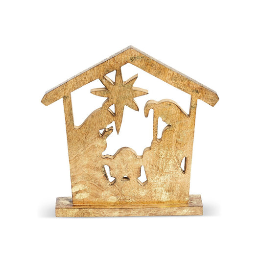 Wooden Carved Tabletop Nativity style shot 1