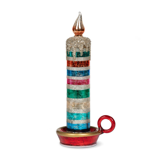 Retro Stripe Glass Tabletop Candle, 10.5" style shot 1