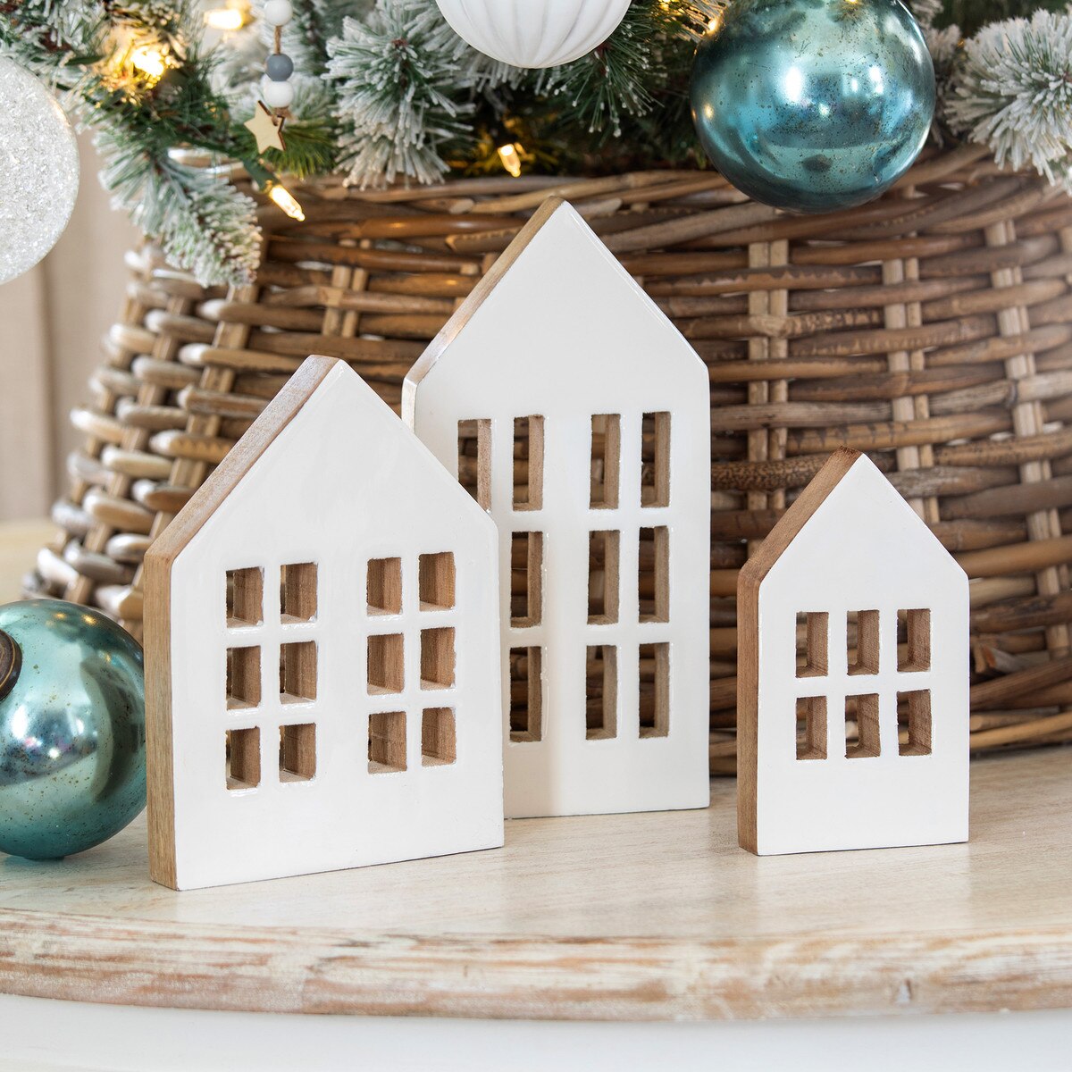 Wood Enamel Tabletop Cottages, Set of 3