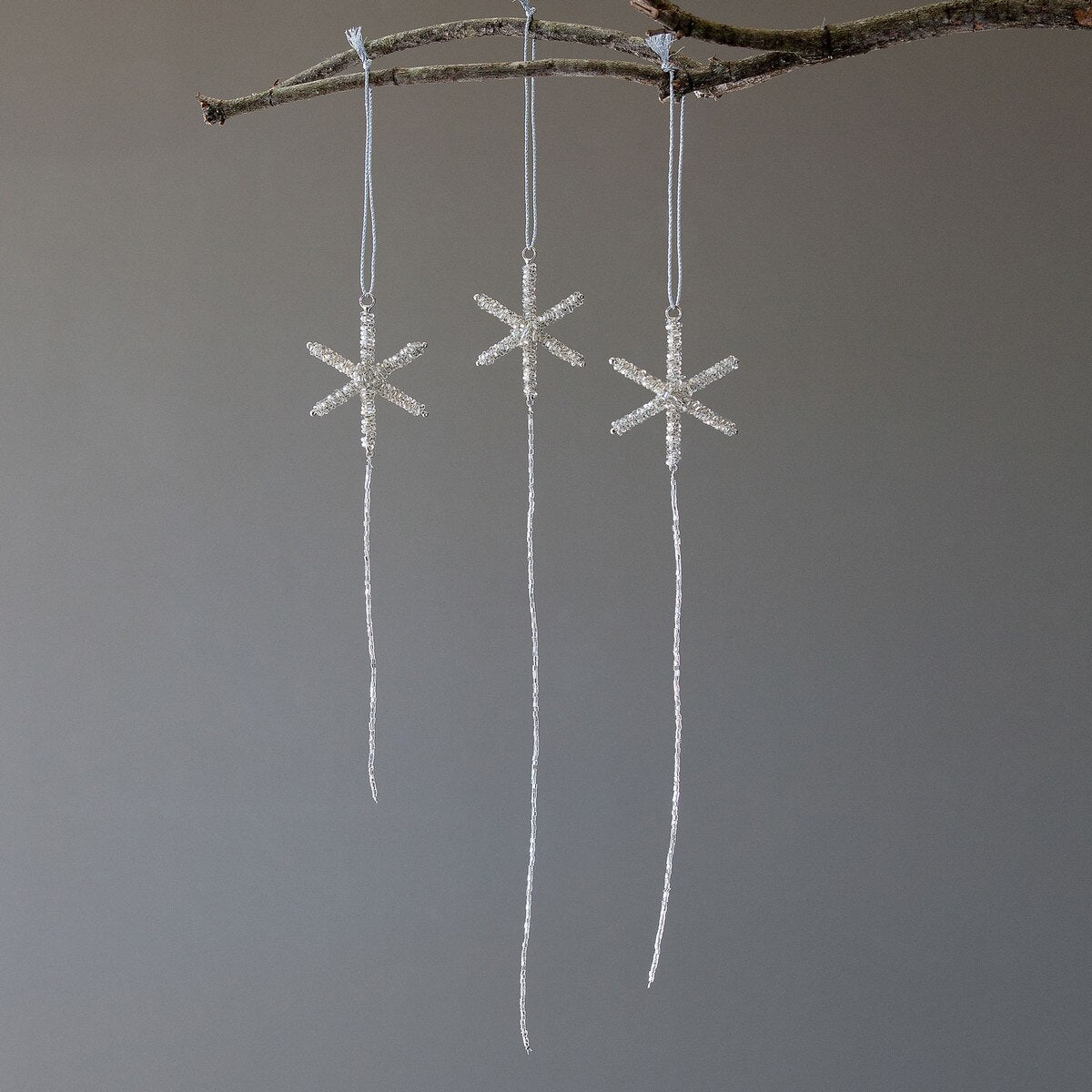 Glass Beaded Snowflake Drop Ornaments, Set of 3
