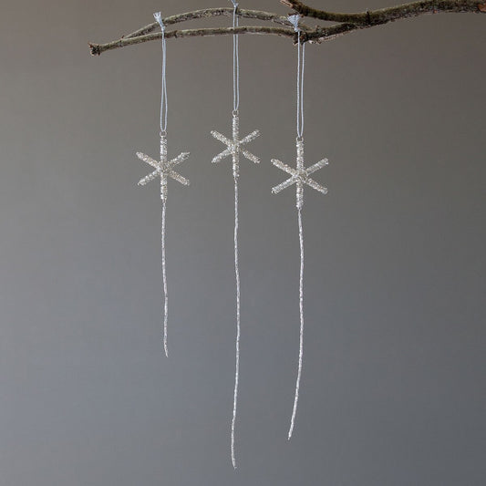 Glass Beaded Snowflake Drop Ornaments, Set of 3