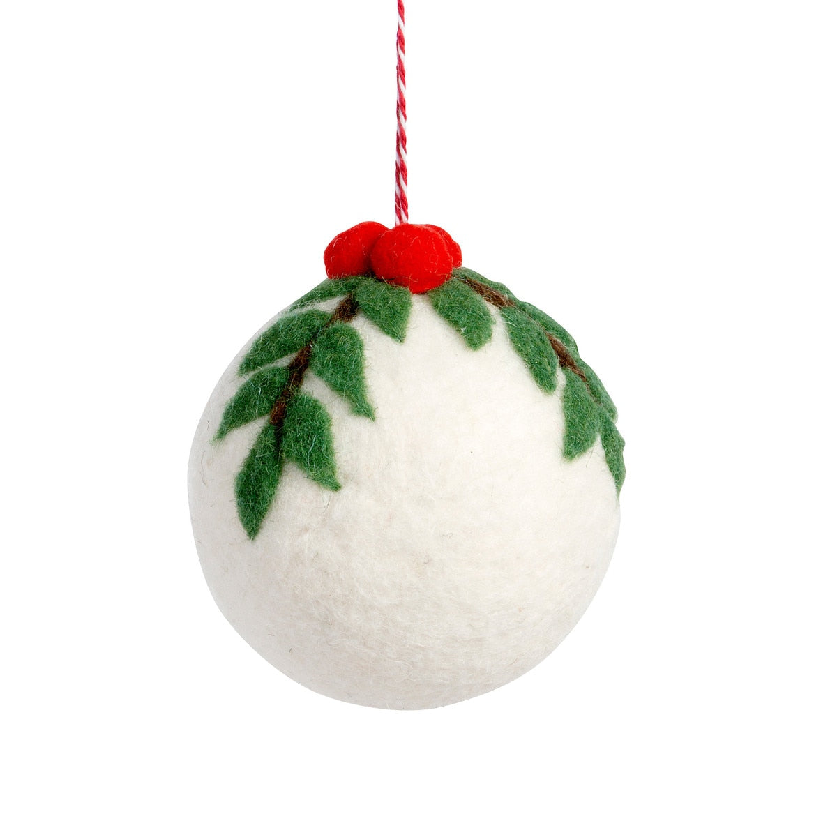 Wool Ball Ornament with Holly Top style shot 1