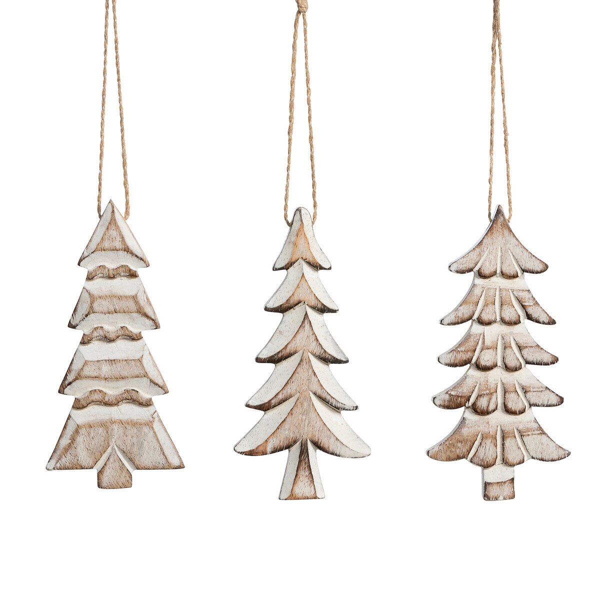 Wooden Carved Fir Tree Ornament, 3 Assorted Styles style shot 1