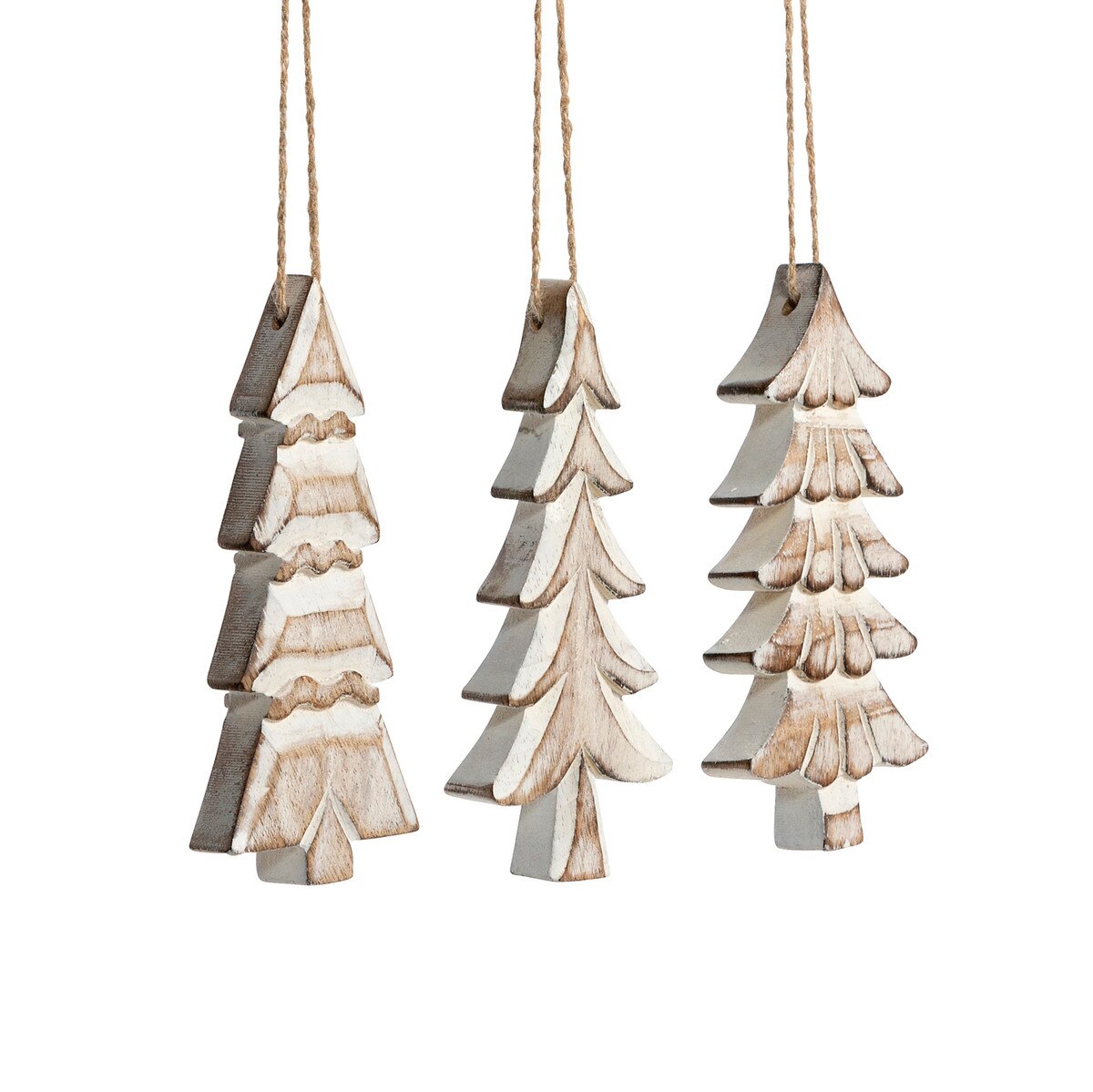 Wooden Carved Fir Tree Ornament, 3 Assorted Styles style shot 2