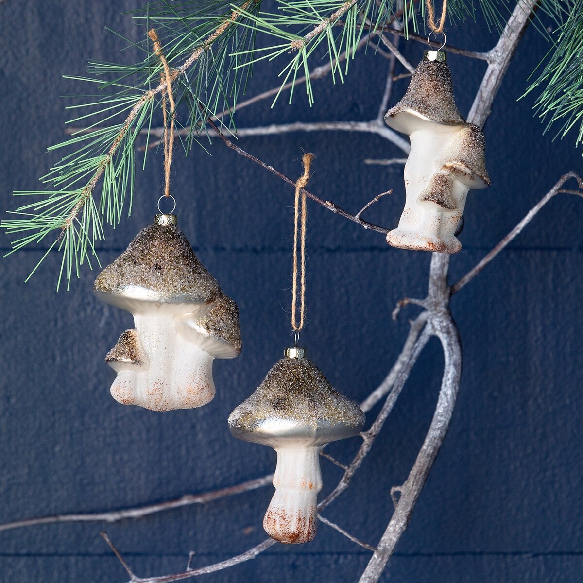 Glass Iced Mushroom Ornament, 3 Assorted Styles