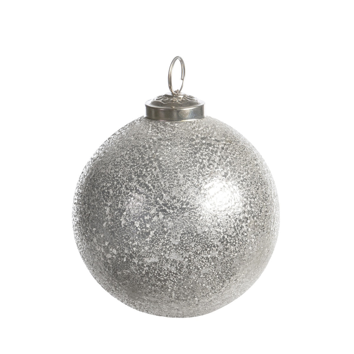 Frosted Icy Silver Glass Ball Ornament, Medium style shot 1