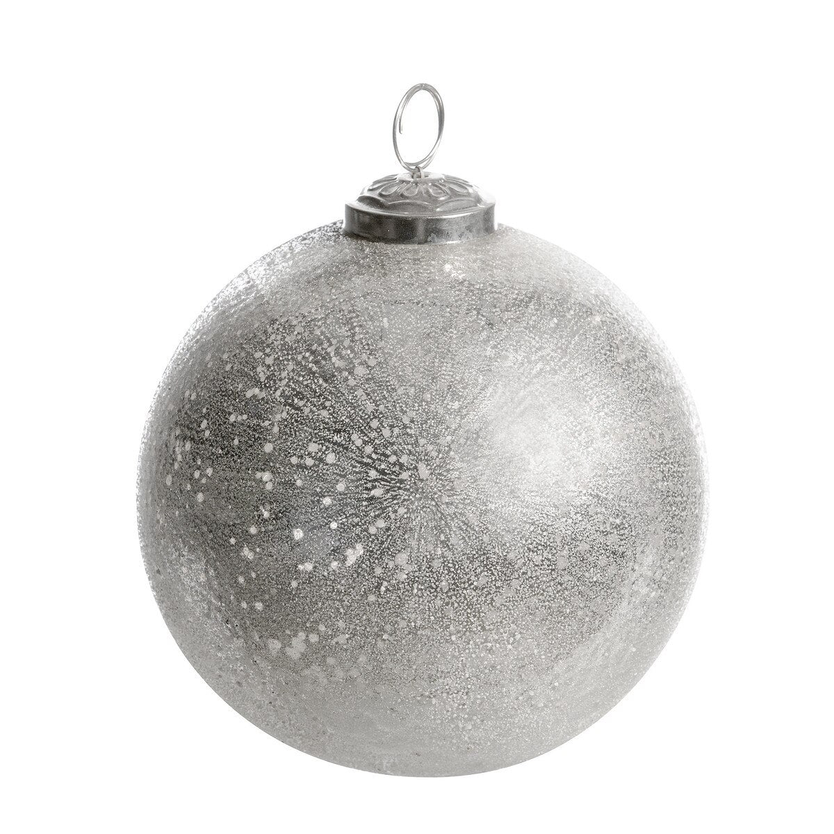 Frosted Icy Silver Glass Ball Ornament, Large style shot 1