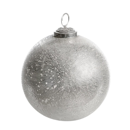 Frosted Icy Silver Glass Ball Ornament, Large style shot 1