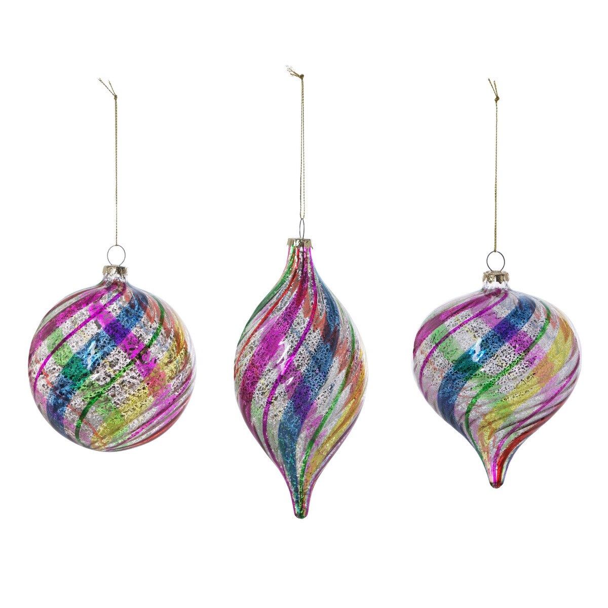 Swirl Stripe Vintage Glass Ornament, 3 Assorted Styles style shot 1
