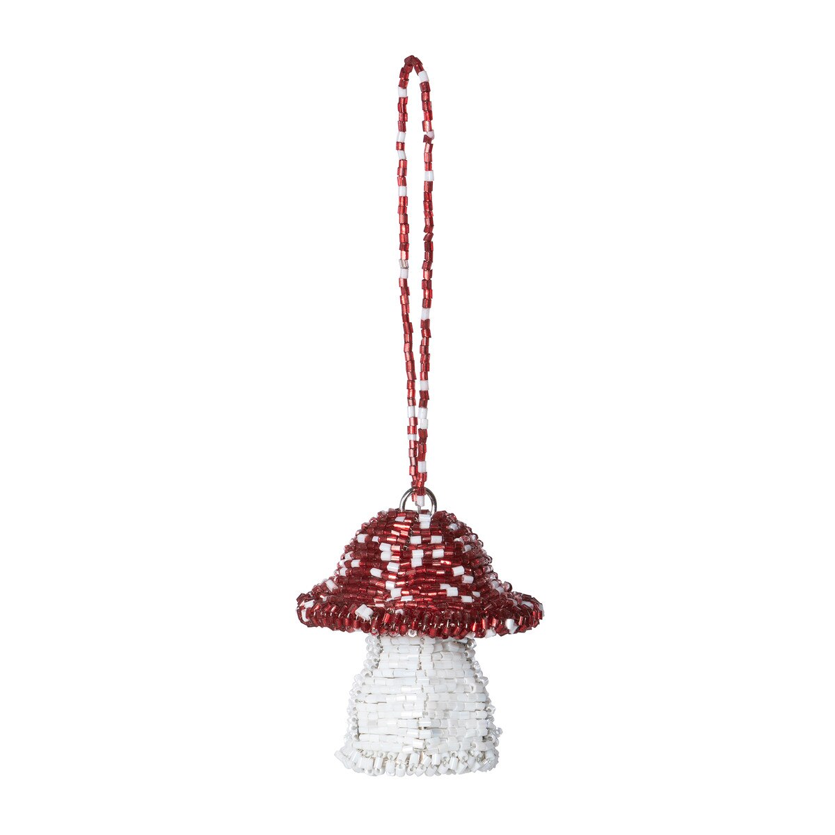 Red Capped Beaded Mushroom Ornament, Small style shot 1