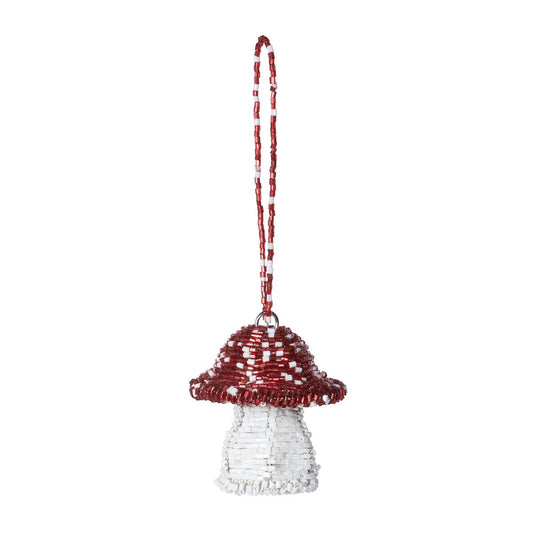 Red Capped Beaded Mushroom Ornament, Small style shot 1