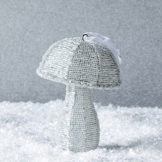 Alpine Glass Beaded Mushroom Ornament, Large