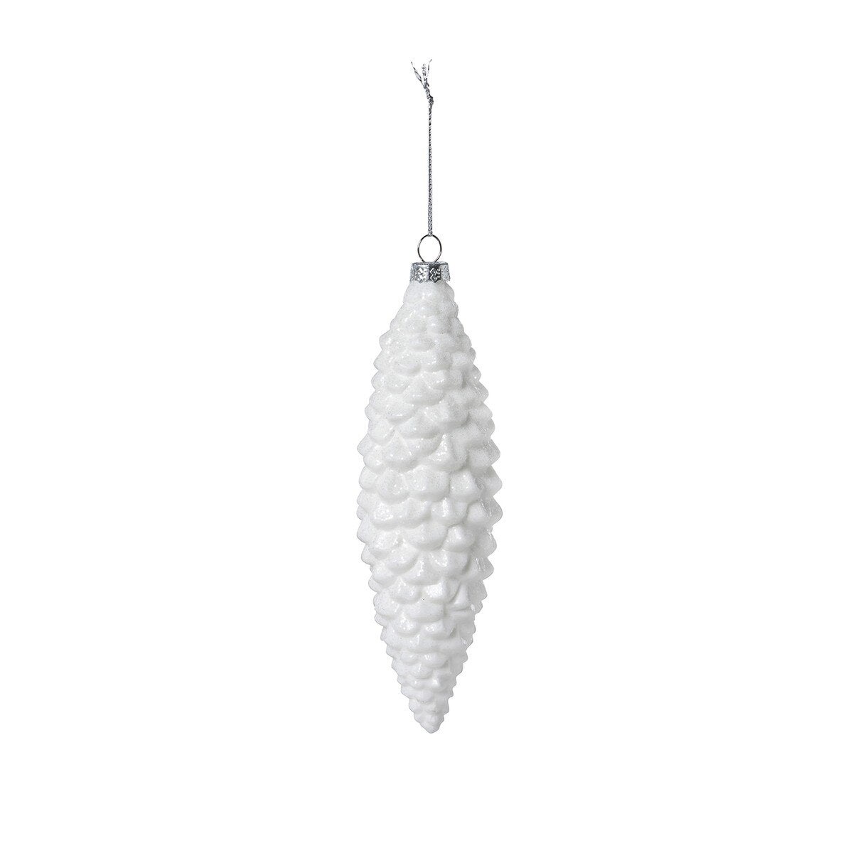 Frosted White Pinnacle Pine Cone Glass Ornament, Large style shot 1