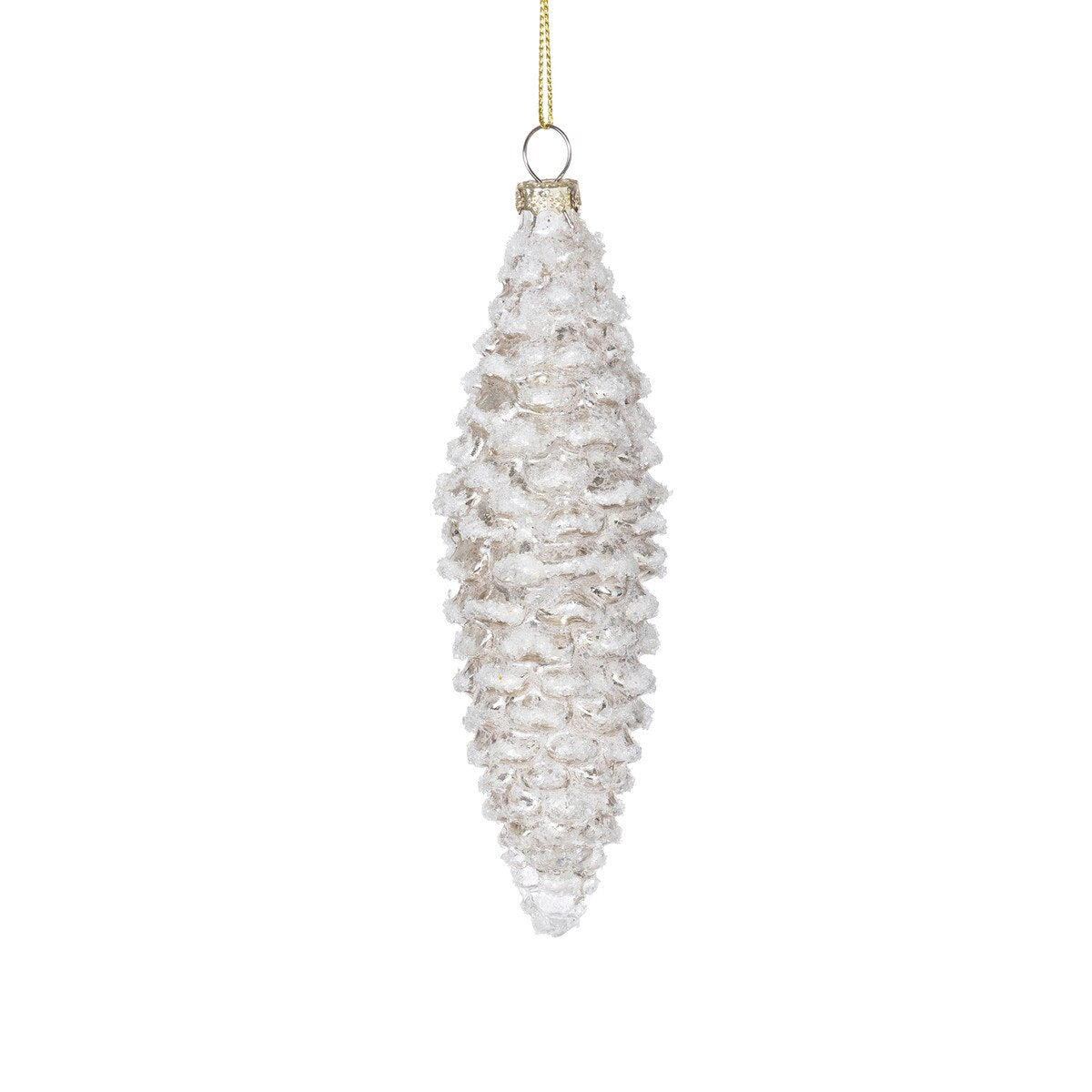 Frosted Pinnacle Pine Cone Glass Ornament, Small style shot 1