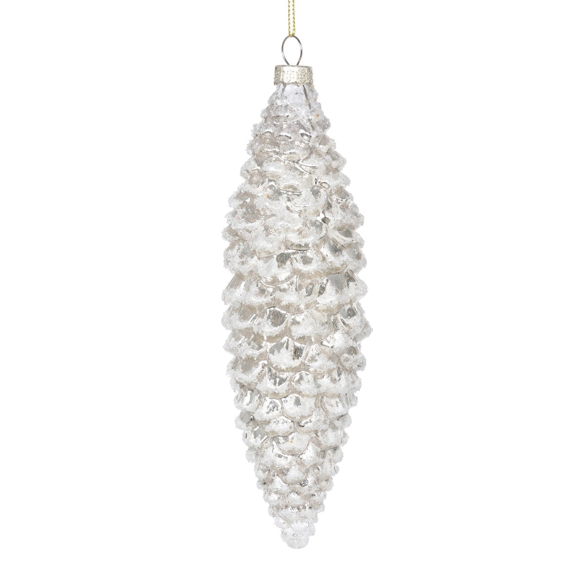 Frosted Pinnacle Pine Cone Glass Ornament, Large style shot 1