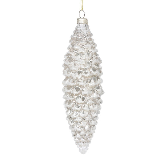 Frosted Pinnacle Pine Cone Glass Ornament, Large style shot 1