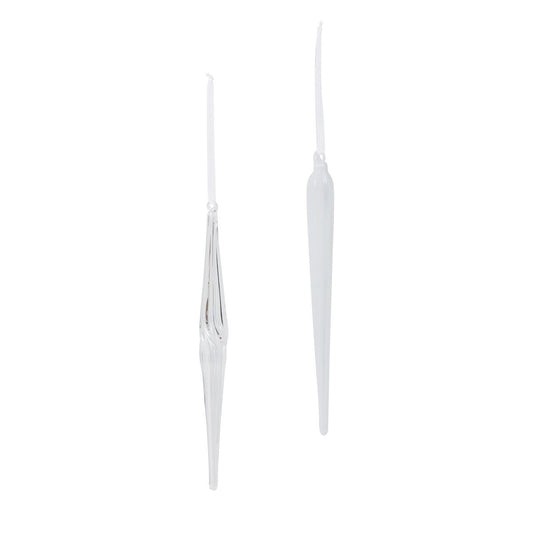 Blown Glass Clear/Frost Icicles, 10", 2 Assorted Styles style shot 1
