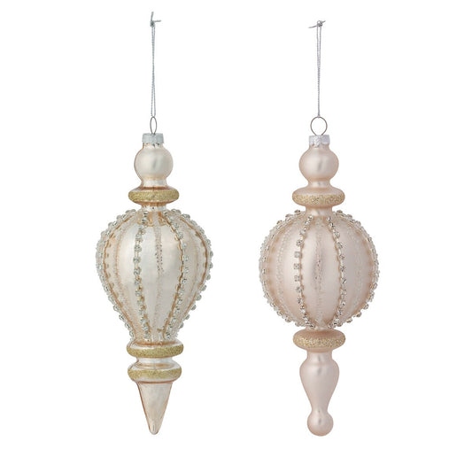 Rhinestone Pattern Frosted Glass Finial Ornament, 2 Assorted Styles style shot 1