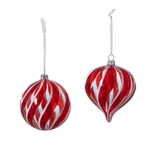 Peppermint Striped Glass Ball/Onion Ornament, 2 Assorted Styles style shot 1