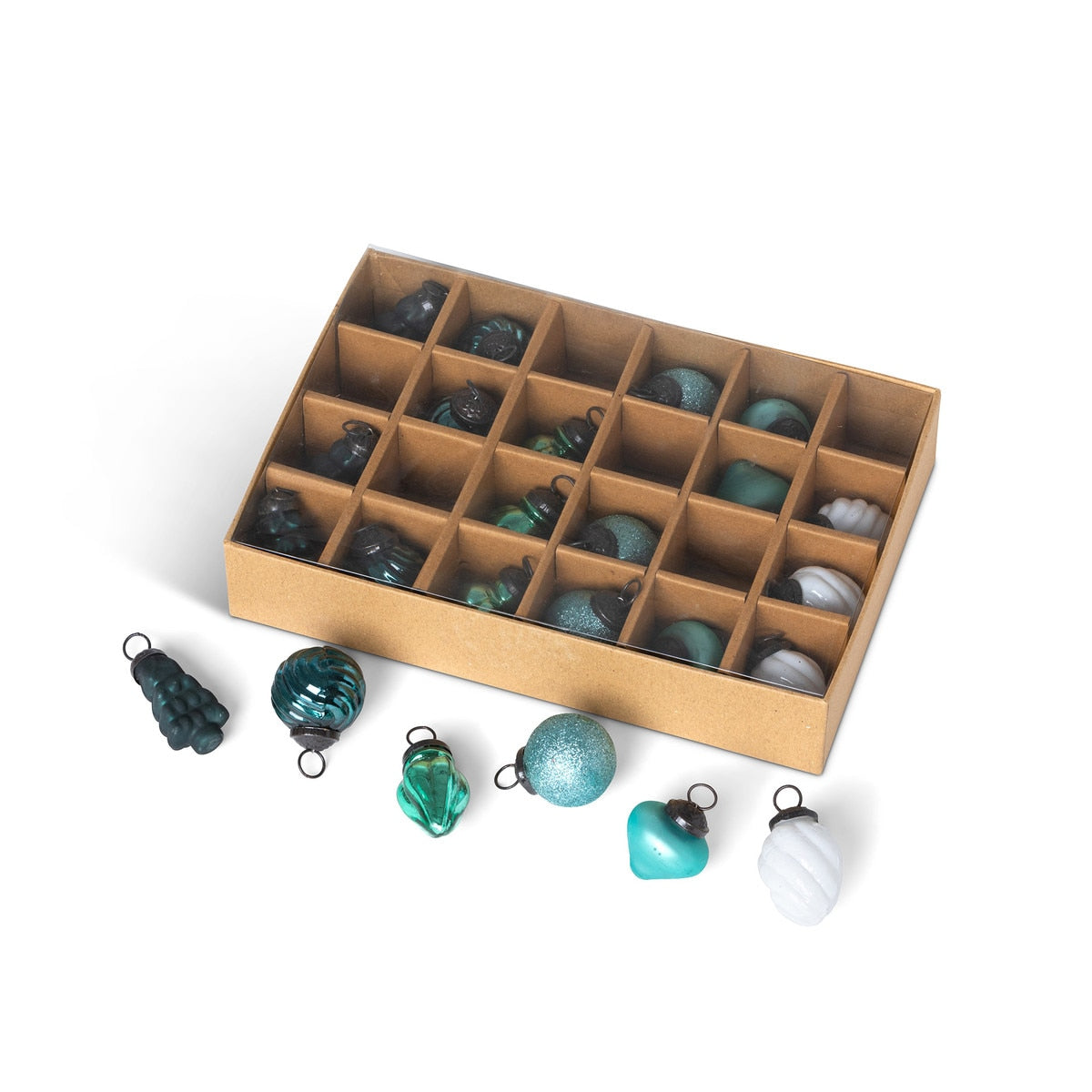 Mini Glass Ornaments, Teal Assortment, Boxed Set of 24 style shot 1