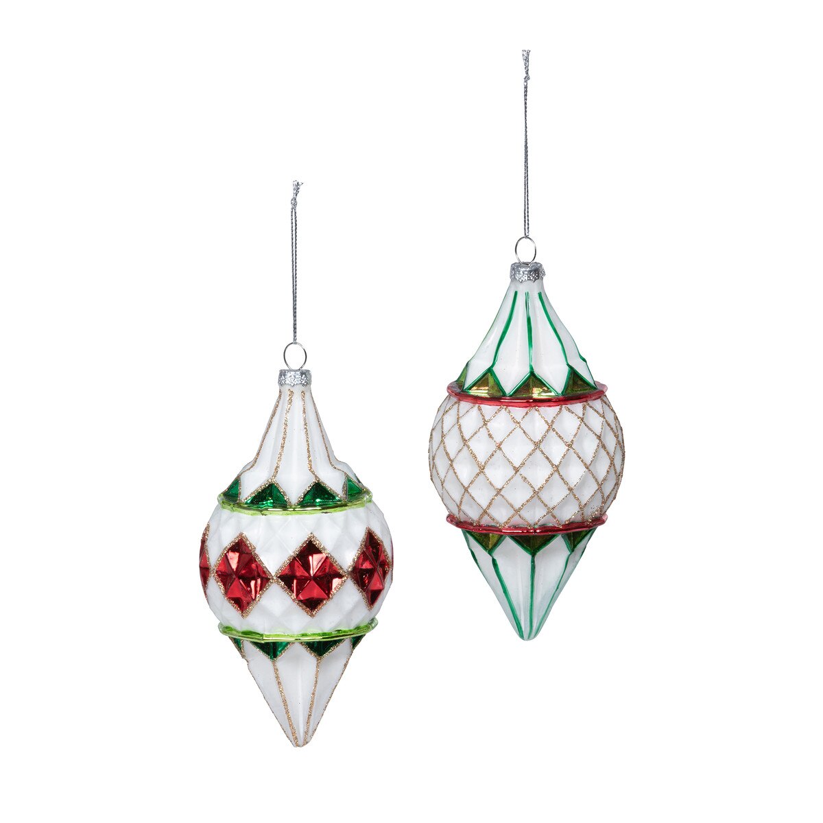 Argyle Pattern Glass Finial Ornament, 2 Assorted Styles style shot 1