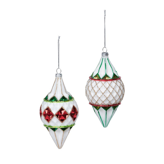 Argyle Pattern Glass Finial Ornament, 2 Assorted Styles style shot 1