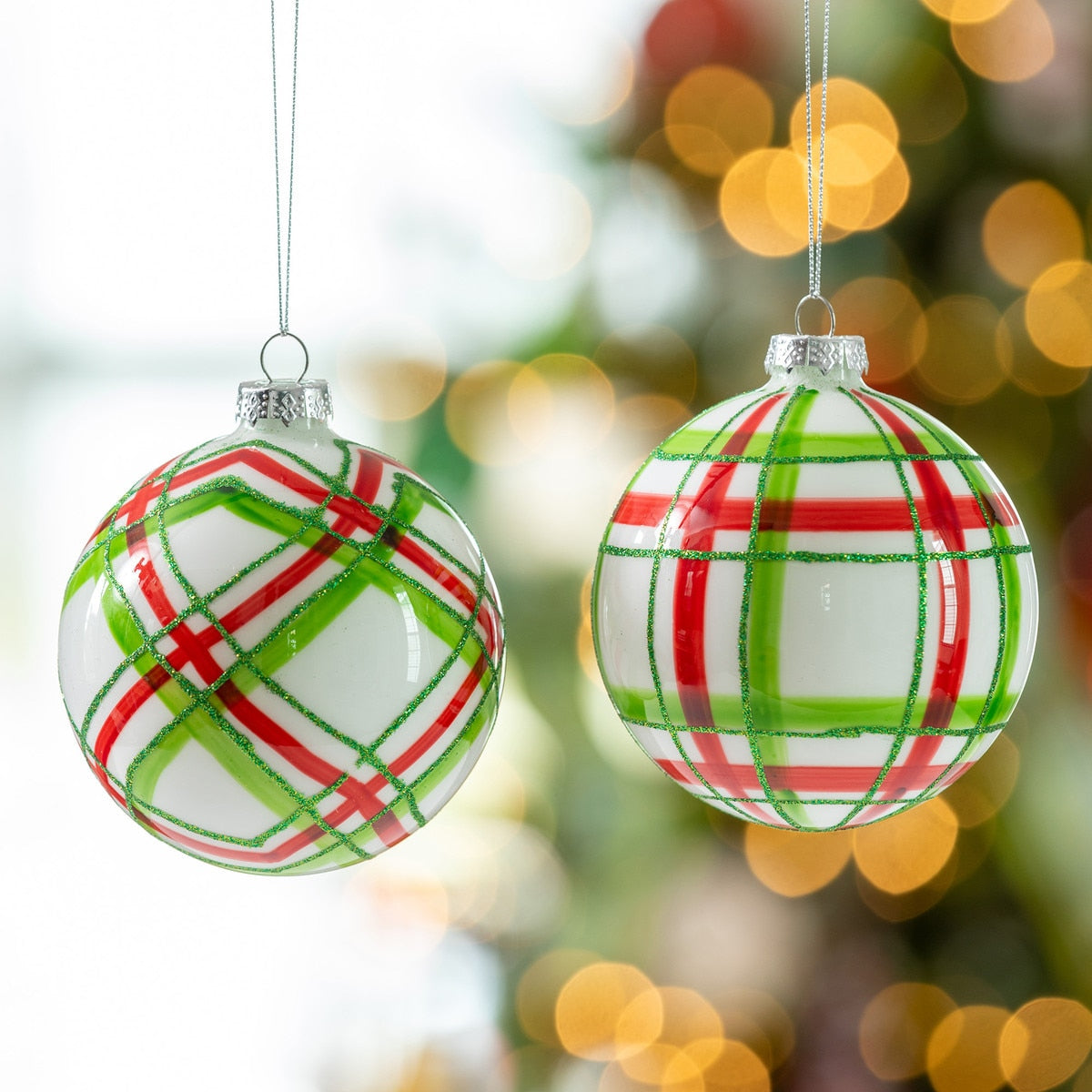 Glenn Plaid Handpainted Glass Ball Ornament, 2 Assorted Styles