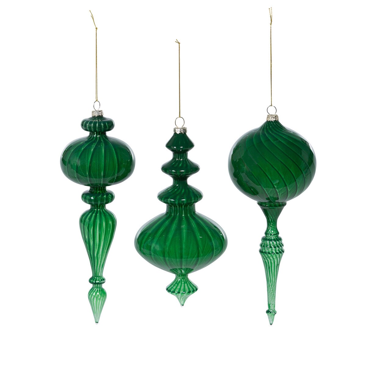 Luminous Green Glass Finial Ornament, 3 Assorted Styles style shot 1
