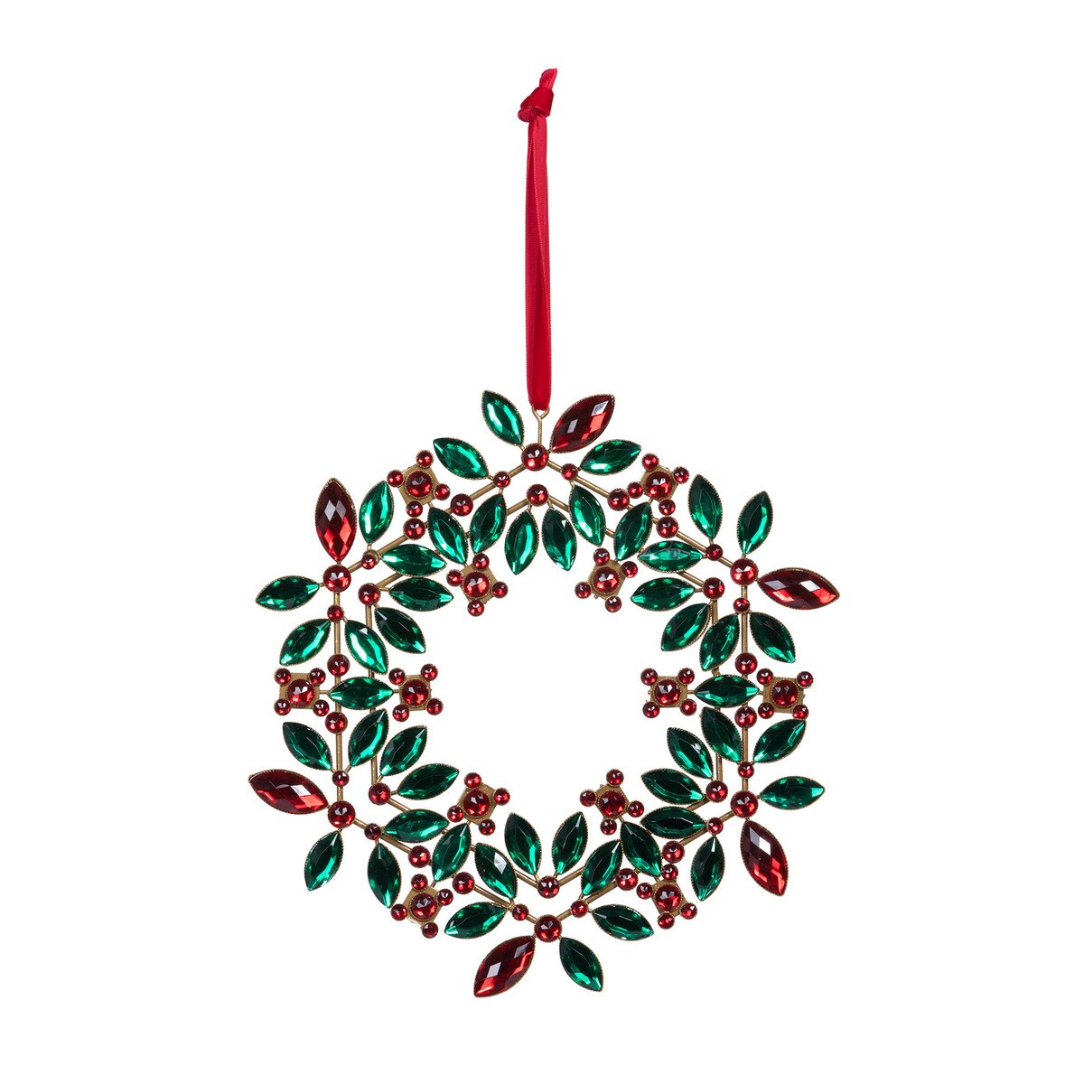 Poinsettia and Holly Gem Wreath Ornament style shot 1