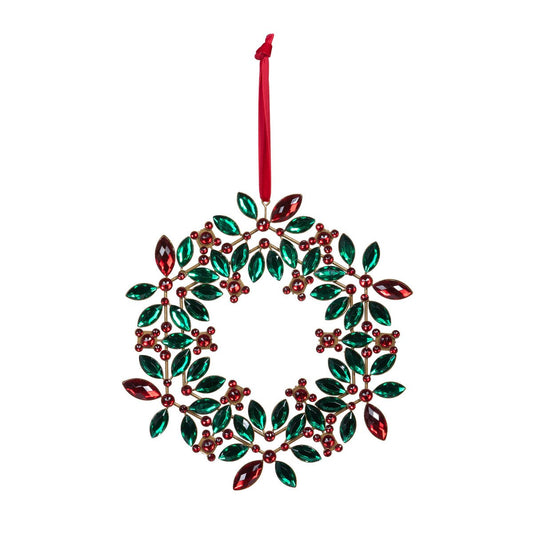 Poinsettia and Holly Gem Wreath Ornament style shot 1