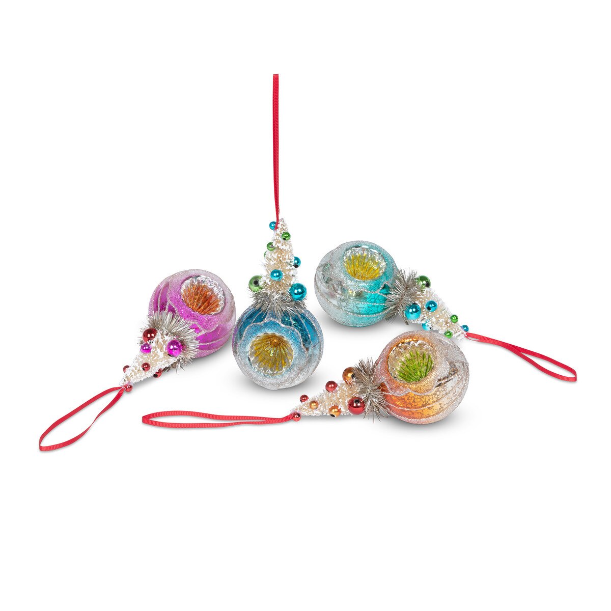 Glass Reflector Ball with Sisal Tree Ornament, 4 Assorted Styles style shot 1