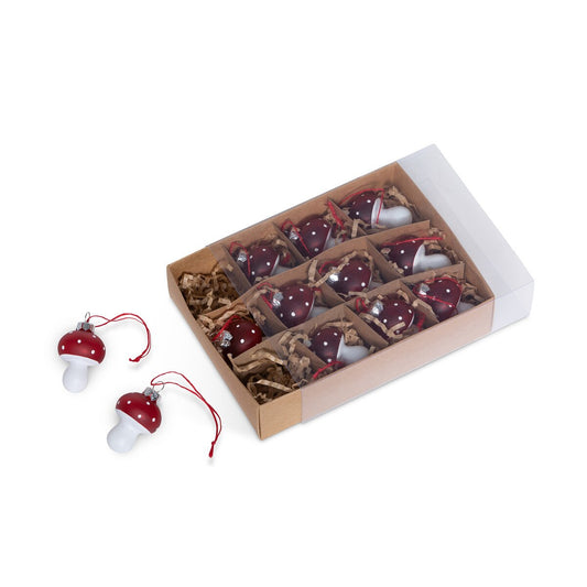 Polka Dot Mini Mushroom Glass Ornaments, Boxed Set of 12 style shot 1