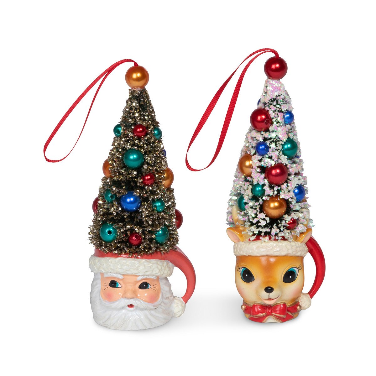 Retro Deer and Santa Mug with Sisal Tree Ornament, 2 Assorted Styles style shot 1