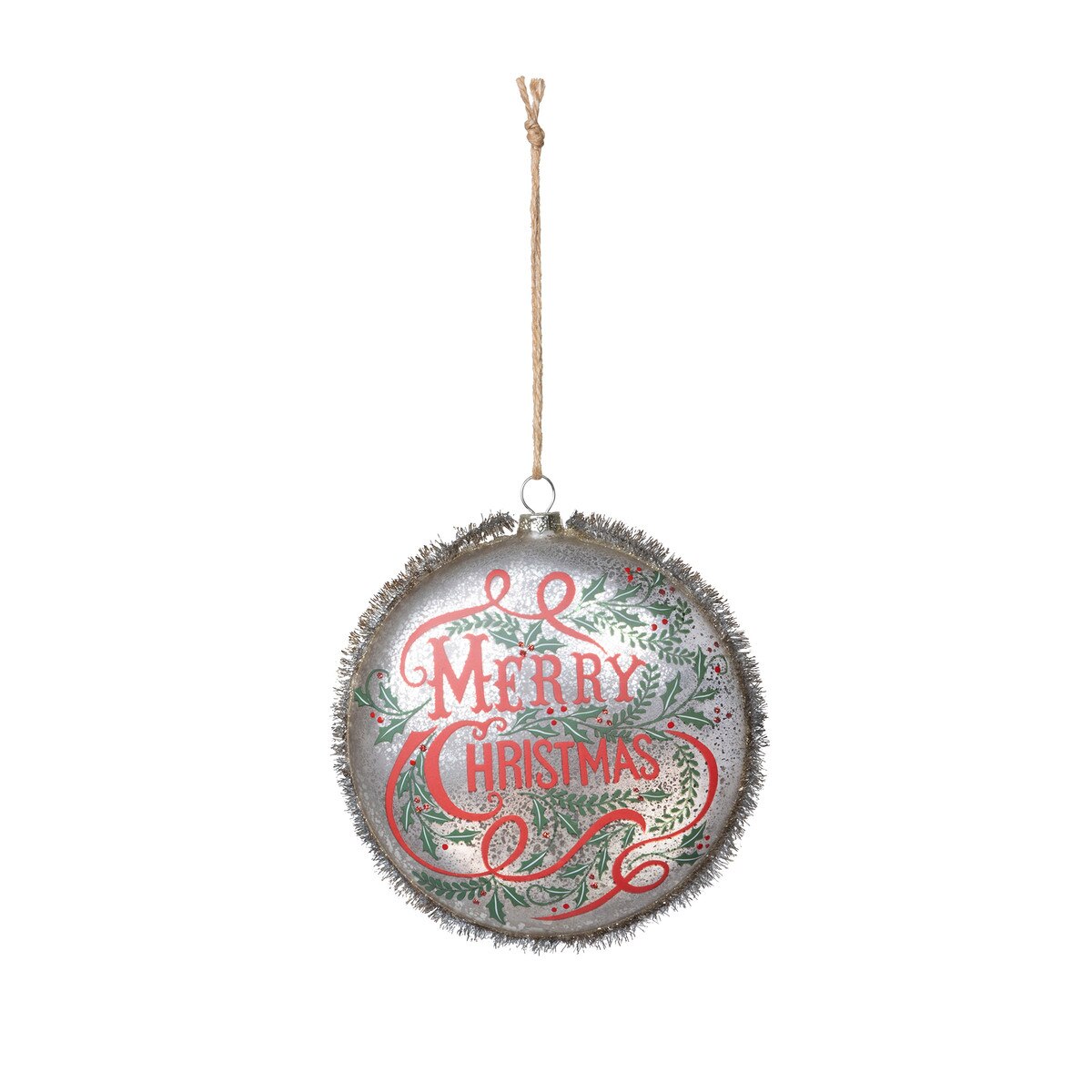 Vintage Tinsel Glass Disc Ornament style shot 1