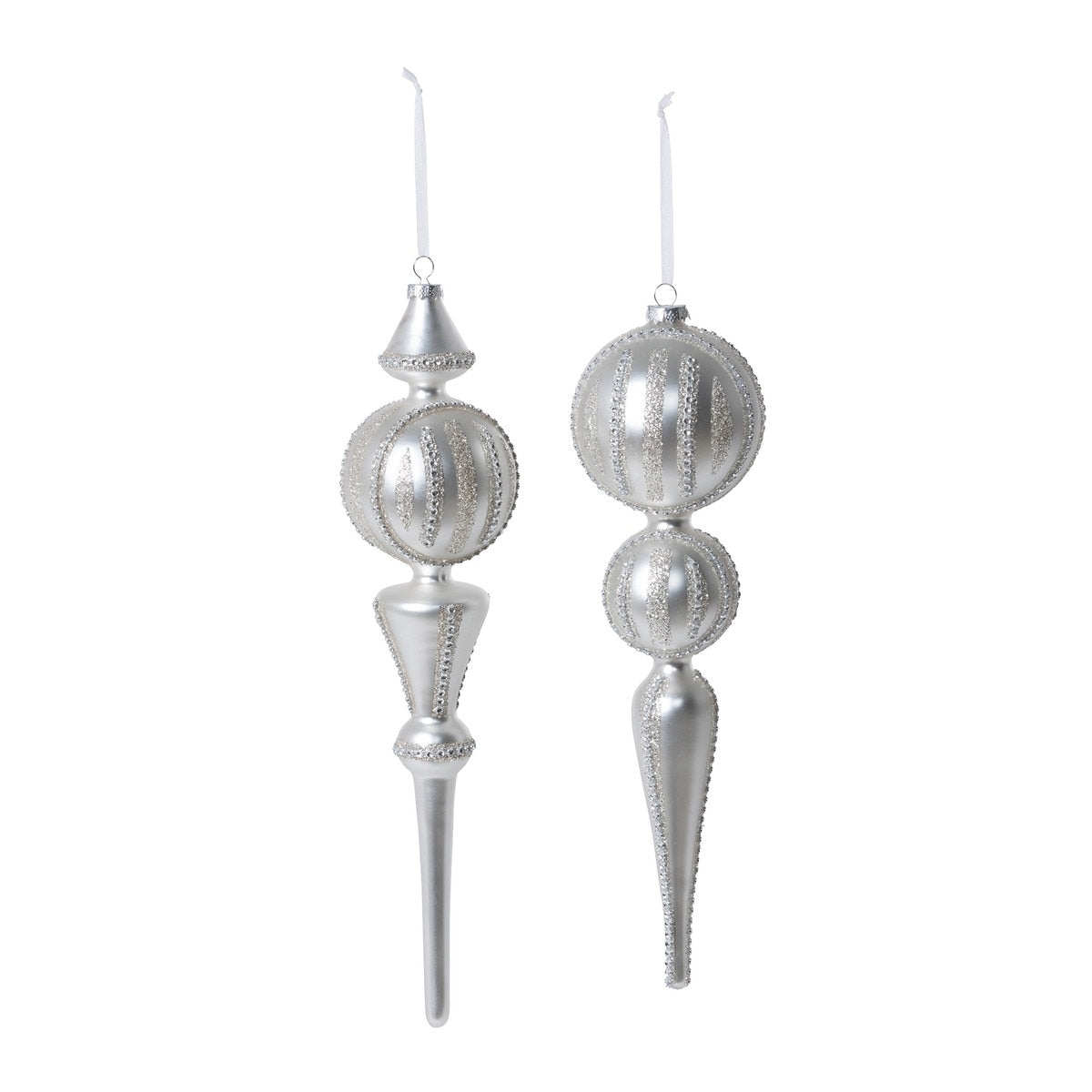 Pearl Finish with Rhinestones Glass Finial Ornament, 2 Assorted Styles style shot 1