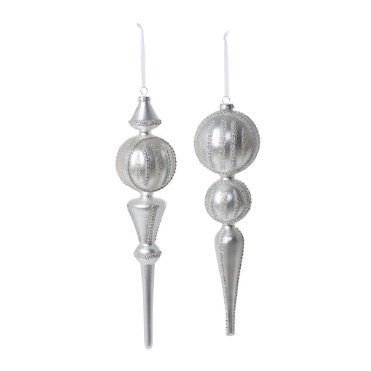 Pearl Finish with Rhinestones Glass Finial Ornament, 2 Assorted Styles style shot 1