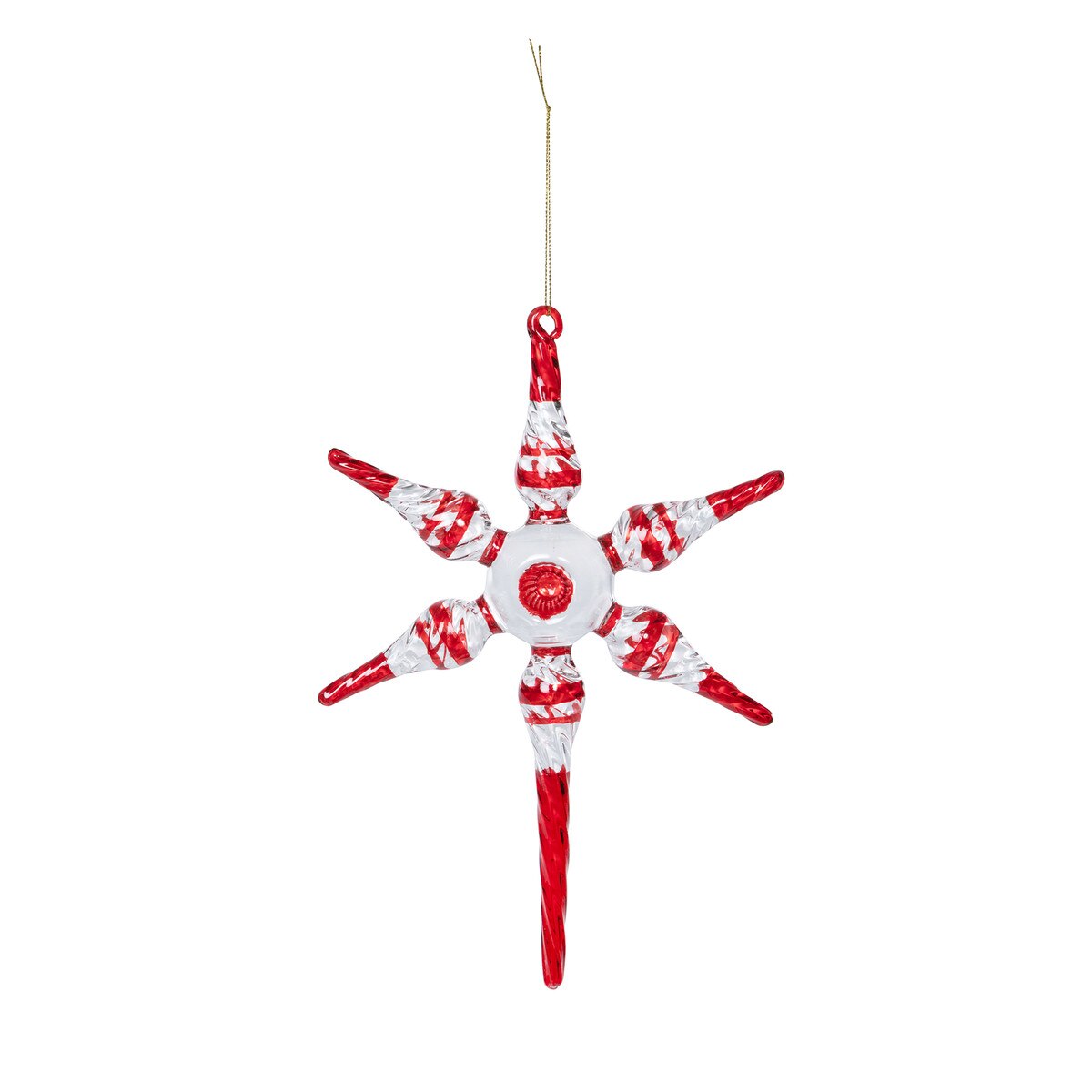 Peppermint Twist Blown Glass Starburst Ornament style shot 1