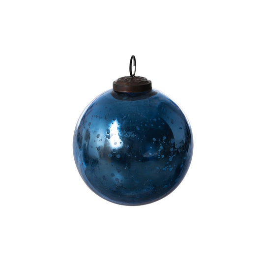 Antique Shiny Blue Glass Ball Ornament, Medium style shot 1