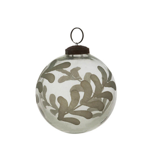 Etched Vine Pattern Glass Ball Ornament, 4" style shot 1