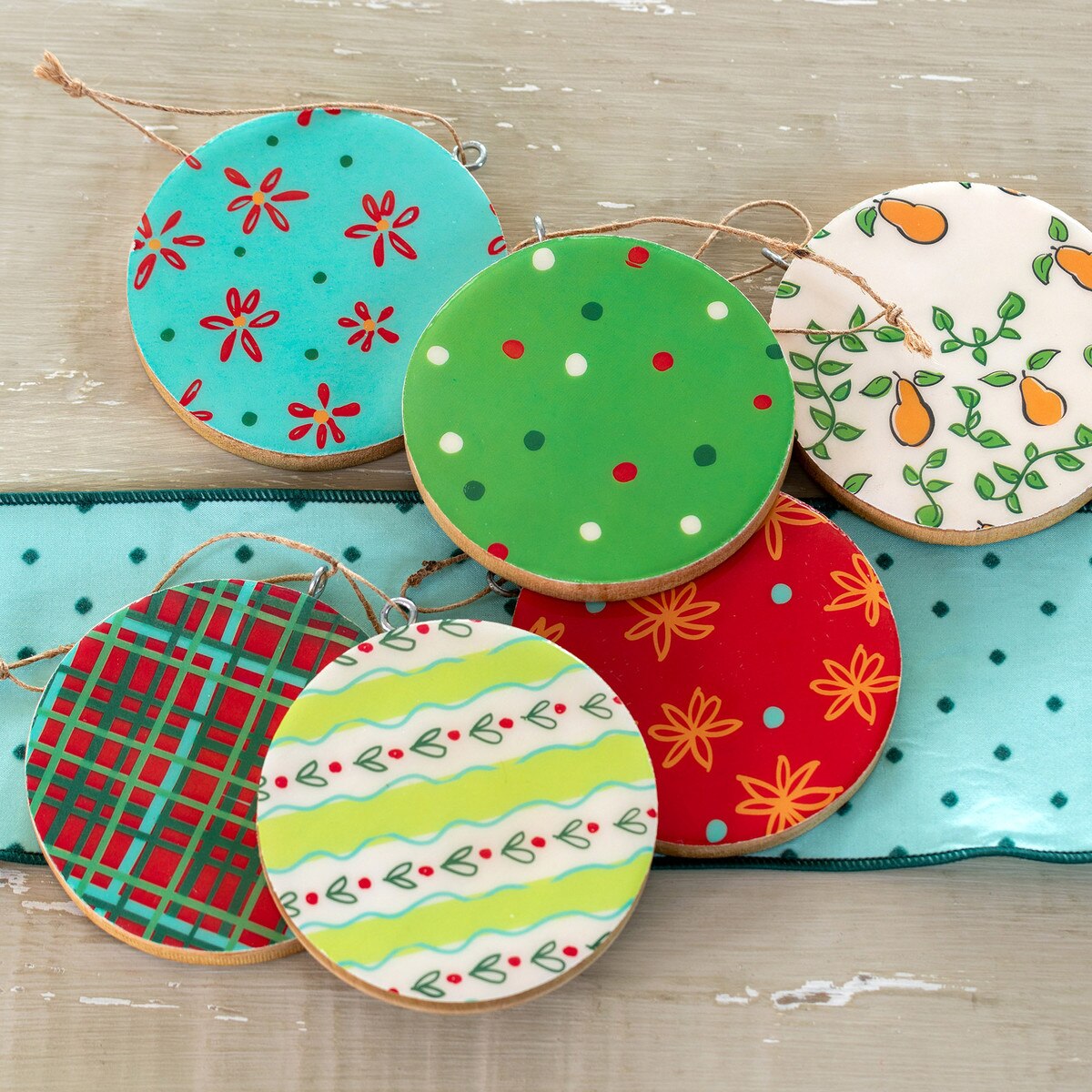 12 Days of Christmas Wooden Disk Ornaments, 6 Assorted Styles