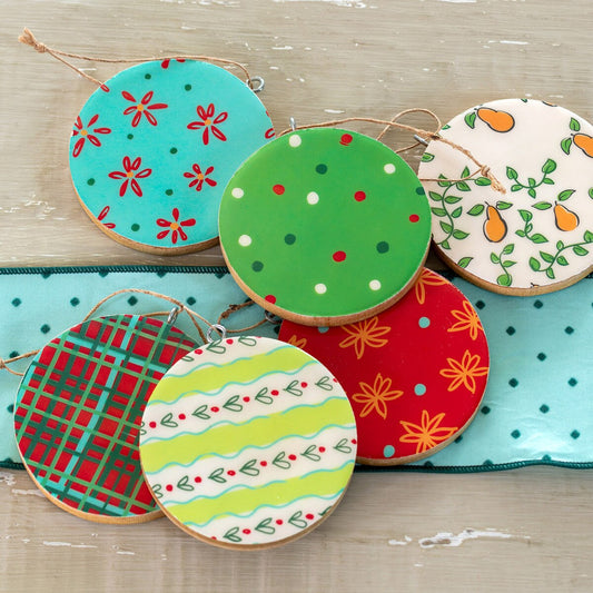 12 Days of Christmas Wooden Disk Ornaments, 6 Assorted Styles