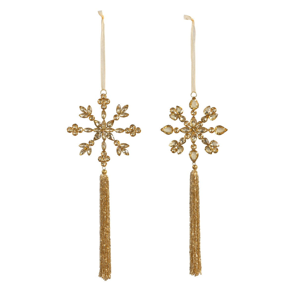 Beaded Golden Snowflake with Tassel Ornament, 2 Assorted Styles style shot 1