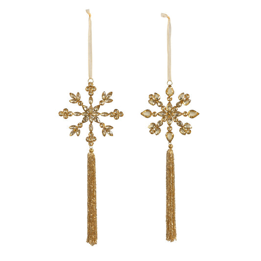 Beaded Golden Snowflake with Tassel Ornament, 2 Assorted Styles style shot 1