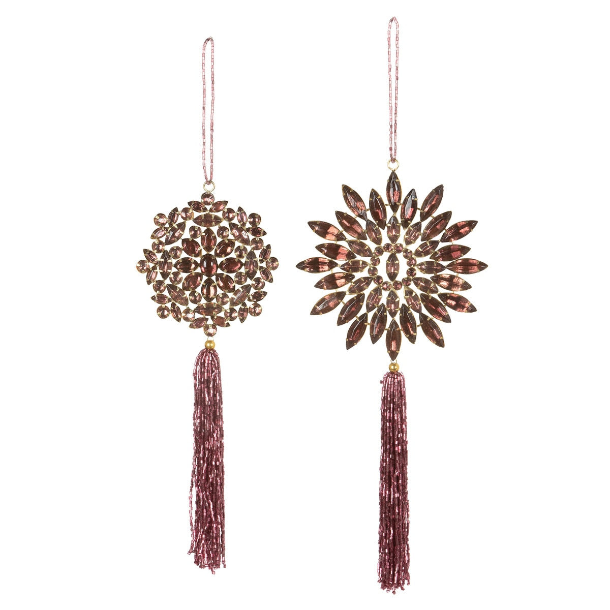 Ruby Gem Beaded Snowflake with Tassel Ornament, 2 Assorted Styles style shot 1