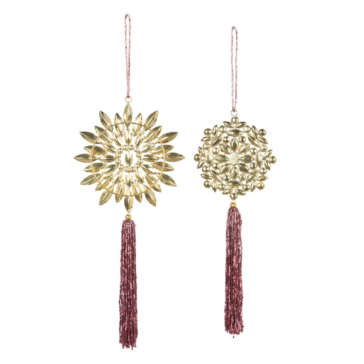 Ruby Gem Beaded Snowflake with Tassel Ornament, 2 Assorted Styles style shot 2