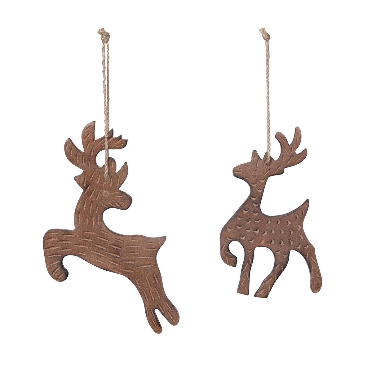 Wood Carved Forest Deer Ornament, 2 Assorted Styles style shot 1
