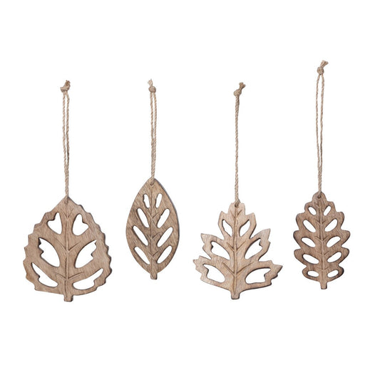 Wood Carved Forest Leaf Ornament, 4 Assorted Styles style shot 1