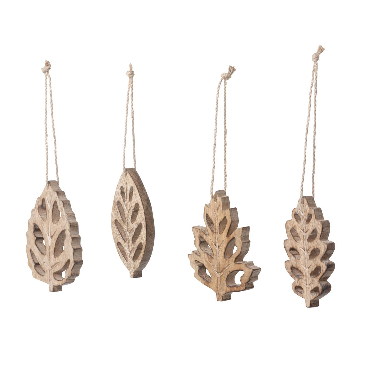 Wood Carved Forest Leaf Ornament, 4 Assorted Styles style shot 2